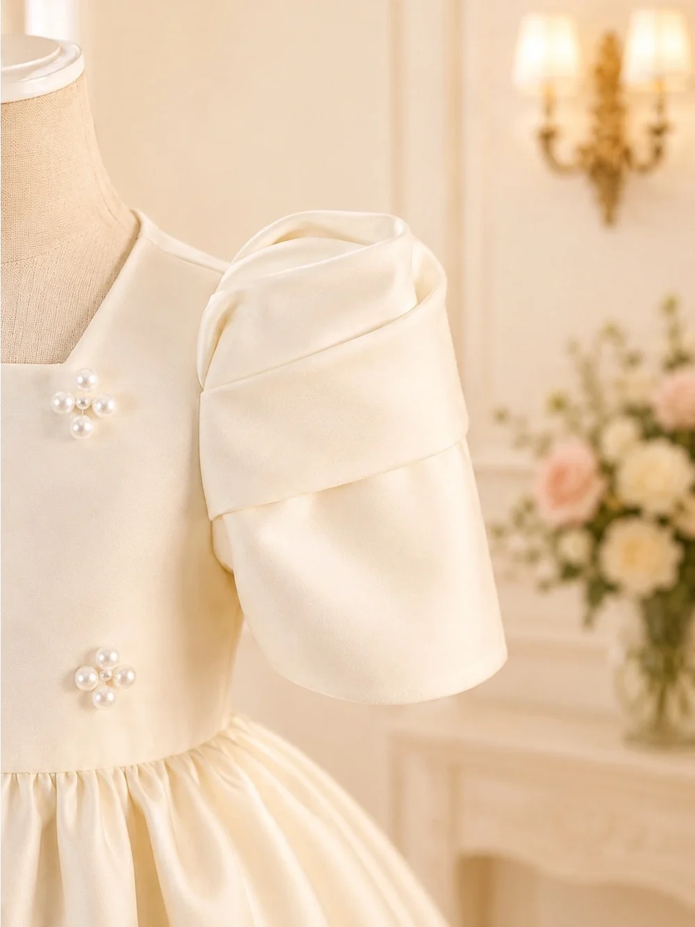 Filipiniana Girls Ivory Floral Accent Party Dress